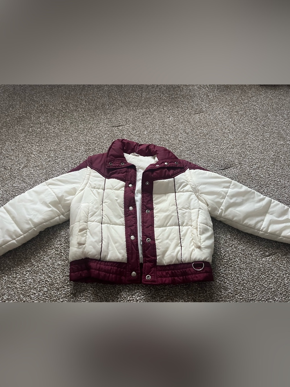 Kids Puffer Jacket in Ivory and Burgundy